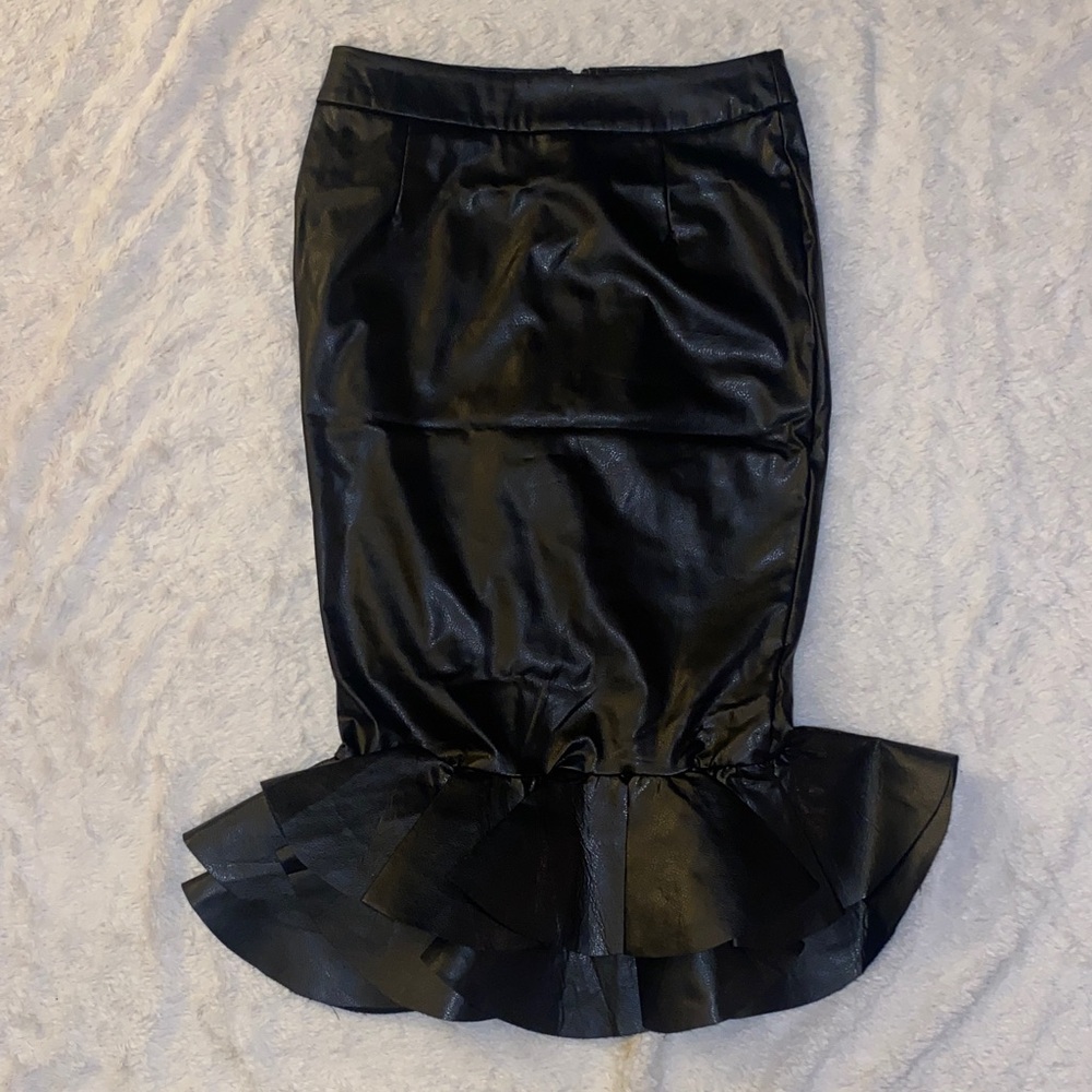 Hot & Delicious Black Faux Leather Mermaid Pencil Skirt